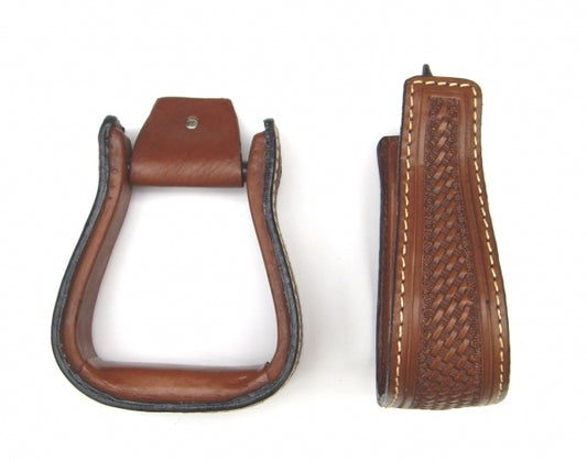 Étriers western en cuir Tooling Basket avec semelle rembourrée, confort et style pour le cavalier