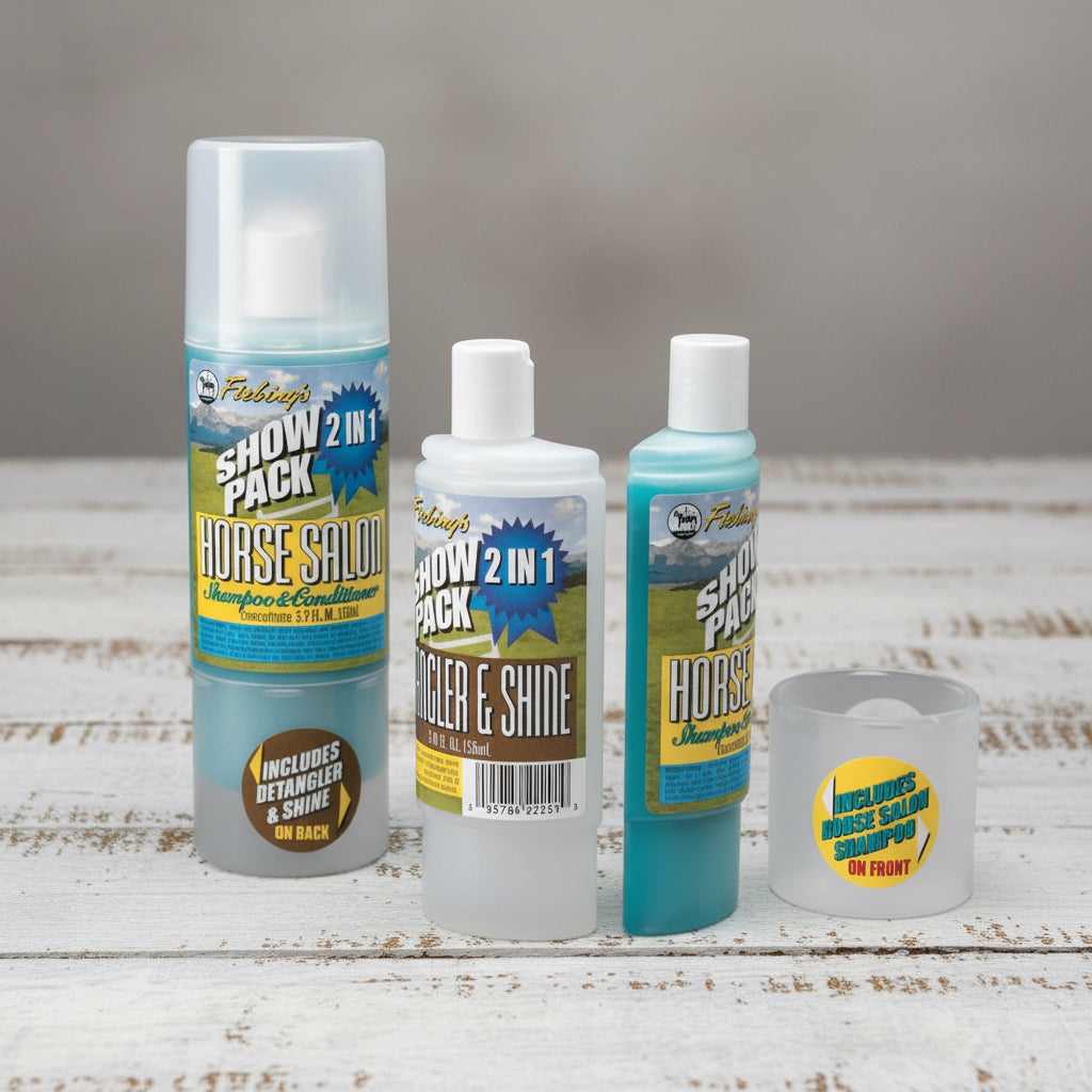 Fiebing's Show Pack avec shampooing, revitalisant et soin démêlant pour la préparation du cheval au show