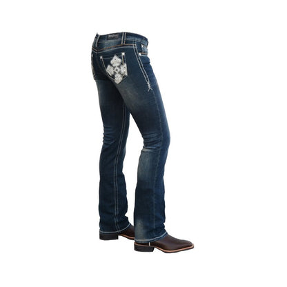 Rose Royce Jeans Angela jean western femme bootcut bleu délavé avec strass et surpiqûres décoratives, entier 