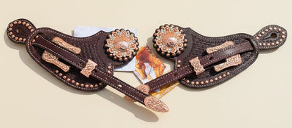 Lanières d’éperons femme en cuir avec boucles rose gold pour bottes western
