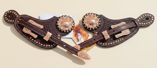 Lanières d’éperons femme en cuir avec boucles rose gold pour bottes western
