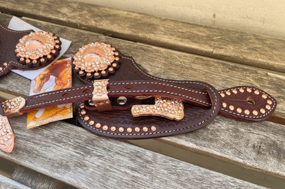 Lanières d’éperons femme en cuir avec boucles rose gold pour bottes western
 zoom 