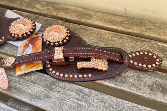 Lanières d’éperons femme en cuir avec boucles rose gold pour bottes western
 zoom 