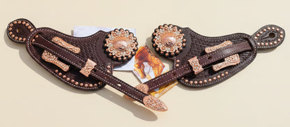 Lanières d’éperons femme en cuir avec boucles rose gold pour bottes western
