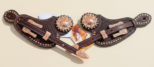 Lanières d’éperons femme en cuir avec boucles rose gold pour bottes western
