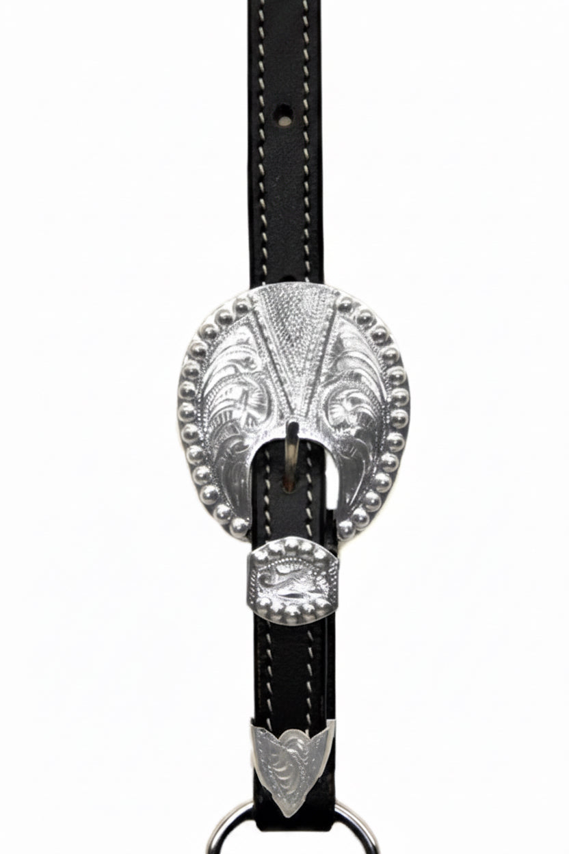 Montant de licol show western en cuir Dark Oil avec ferrures argent
