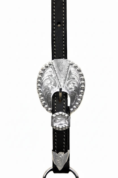 Montant de licol show western en cuir Dark Oil avec ferrures argent
