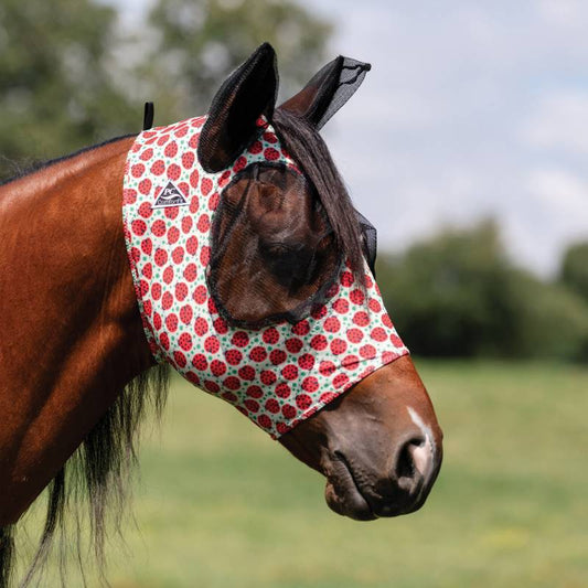 Masque anti-mouches Pro-Tech pour cheval en lycra, motif coccinelle (ladybug)