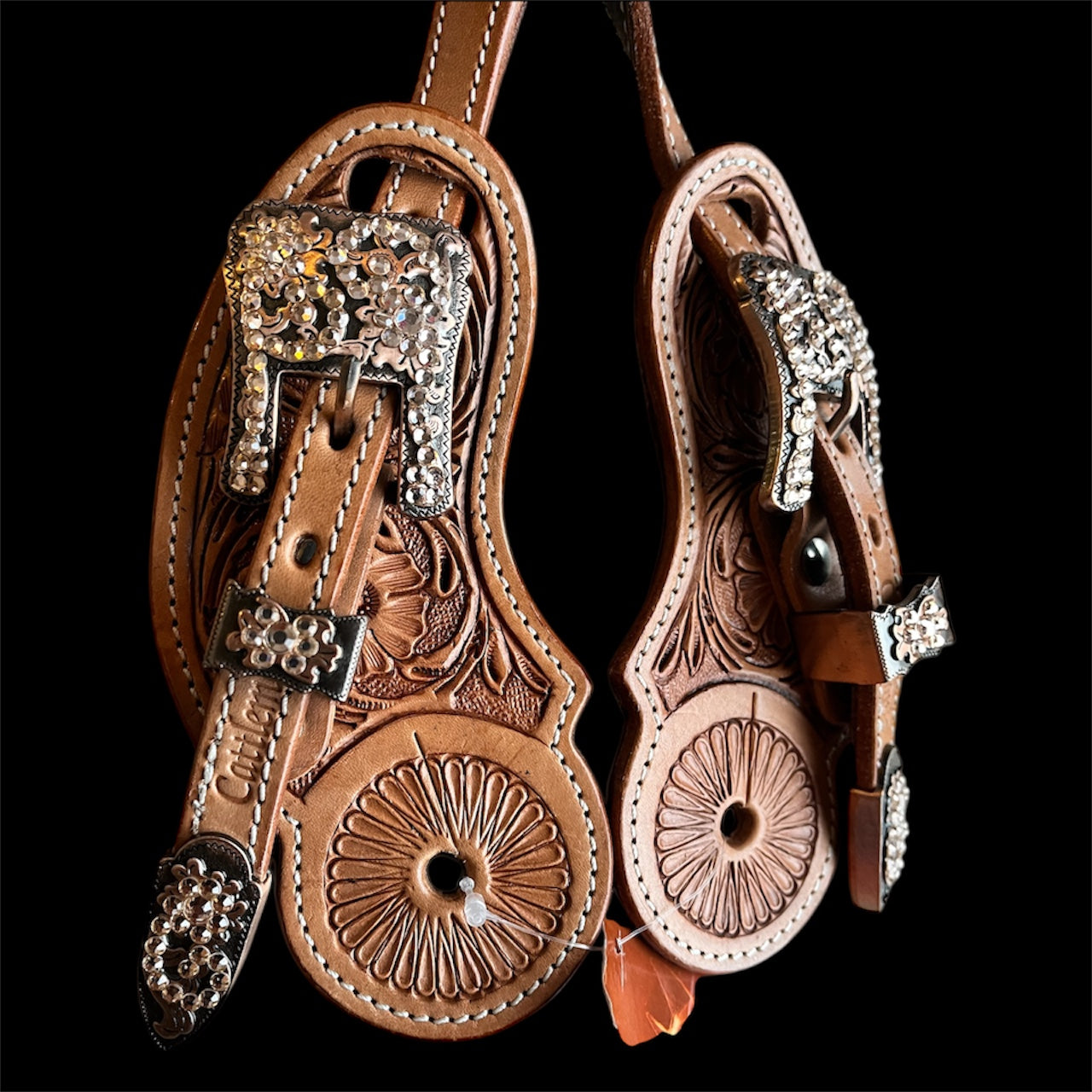 paire de Lanières d éperons western de show antique peach