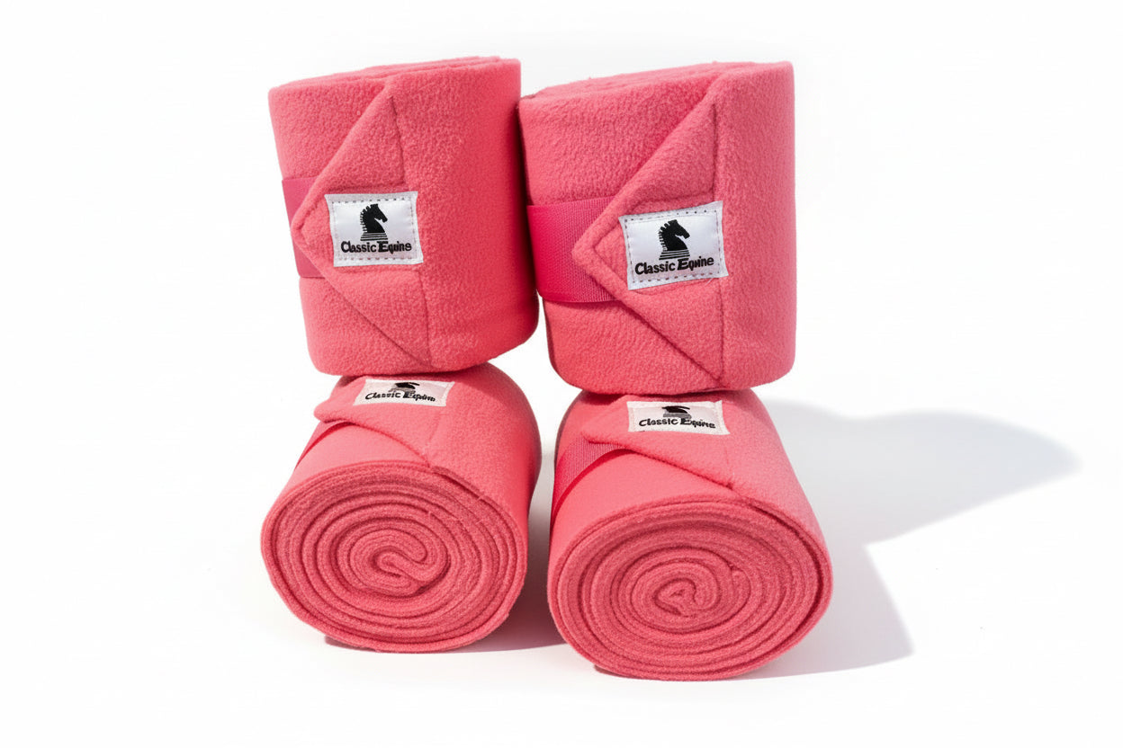 Pack de Bandes de polo Classic Equine rose pour protection des membres du cheval
