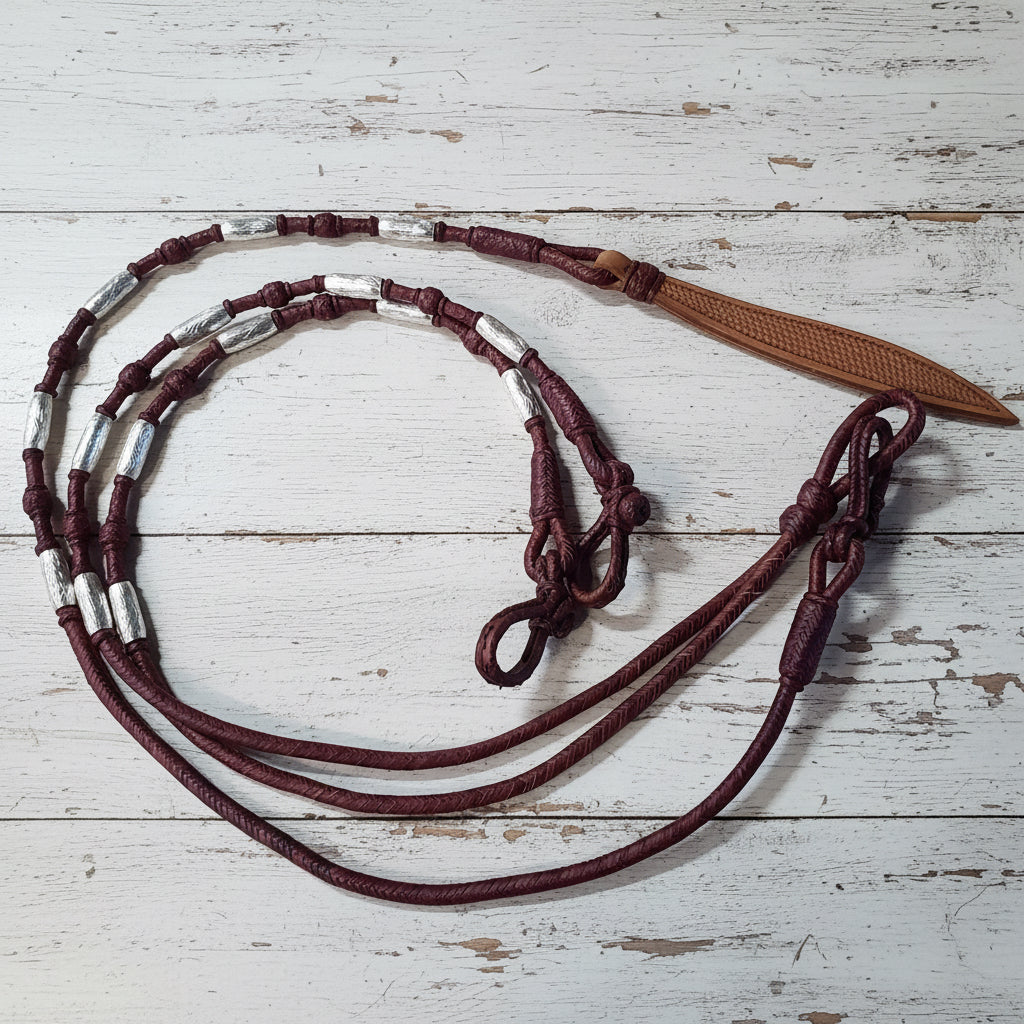 Rênes romales western perlées en cuir brut modèle BBR043L pour équitation western
