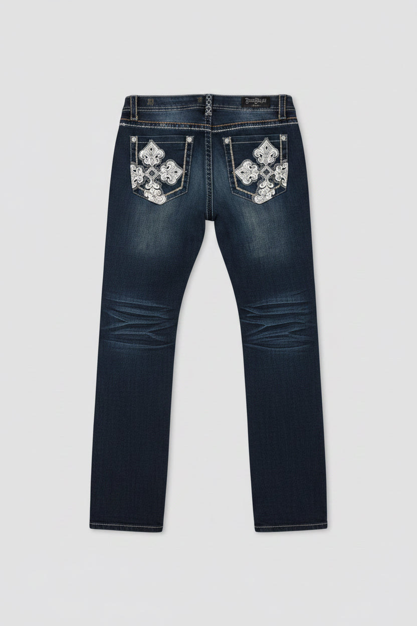 Rose Royce Jeans Angela jean western femme bootcut bleu délavé avec strass et surpiqûres décoratives, de dos