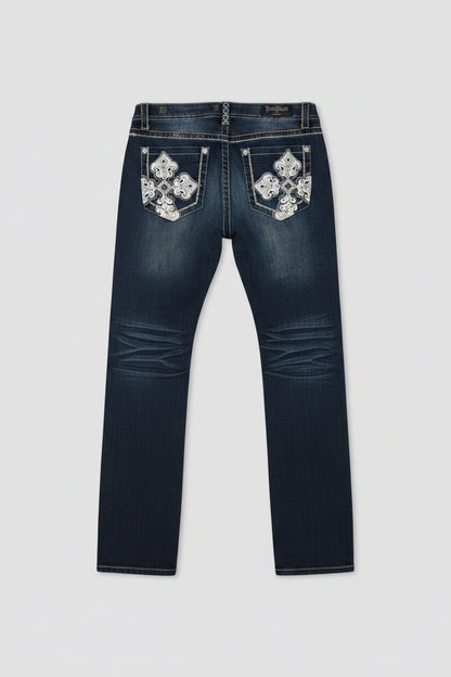 Rose Royce Jeans Angela jean western femme bootcut bleu délavé avec strass et surpiqûres décoratives, de dos