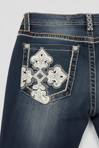 Rose Royce Jeans Angela jean western femme bootcut bleu délavé avec strass et surpiqûres décoratives