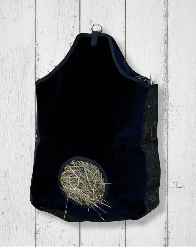 Sac à foin pour cheval noir, adapté pour box, écurie et transport

