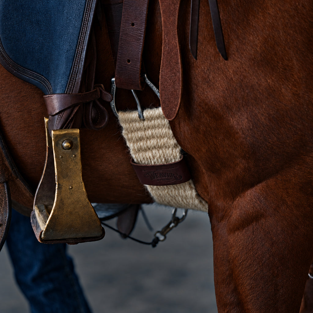 Sangle western Weaver Equine Smart Cinch 27 brins straight en mélange de mohair avec boucle inox Roll Snug sur cheval 