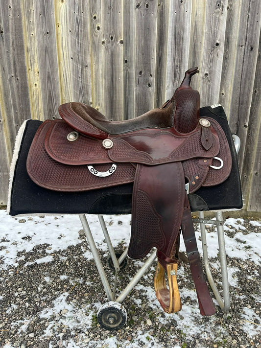 Selle western de reining Tom Winter Dark Oil vue de profil
