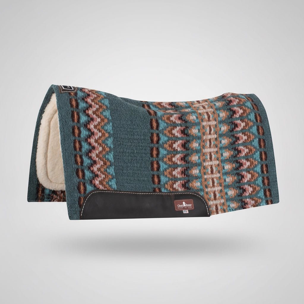 Tapis de selle western Classic Equine SensorFlex 1 pouce avec dessus en laine et dessous en laine Mérinos, peacock coffee
