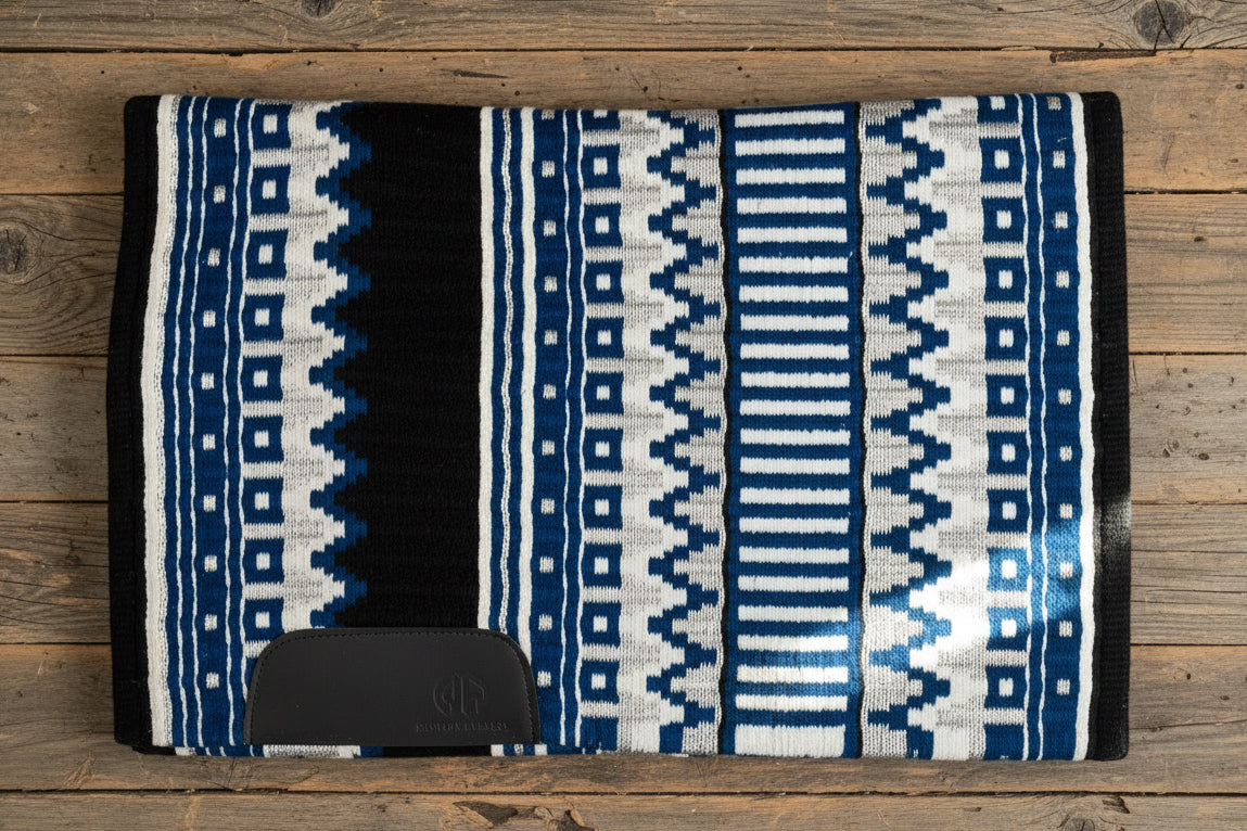 Show pad western premium bleu noir blanc avec détails argentés