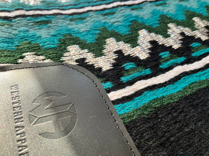 Tapis western premium laine mérinos vert forêt et argenté
