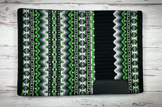 Show pad western premium en laine de mérinos, tissé à la main, couleurs noir, vert et argenté
