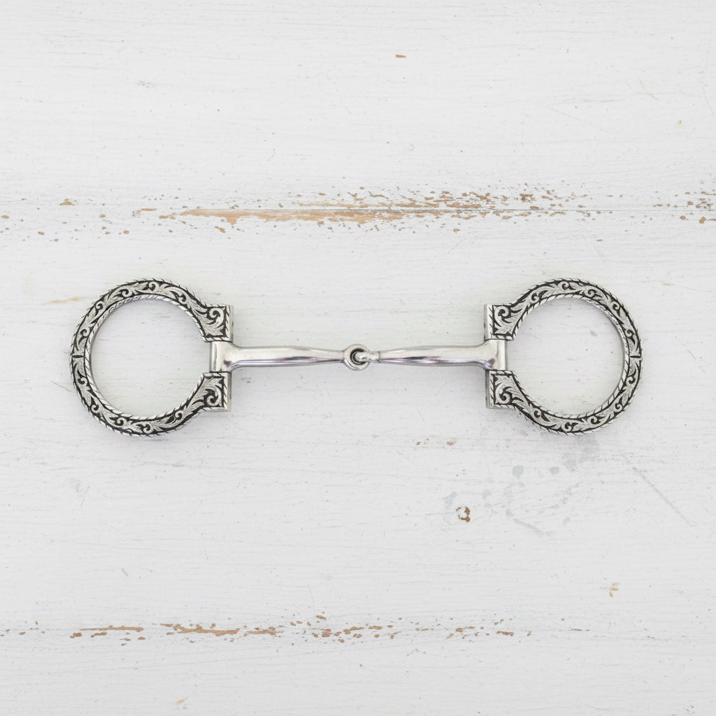 Mors western Show Snaffle Bit noir antique à anneaux D avec gravures florales et inserts en cuivre, canon de 12,7 cm
