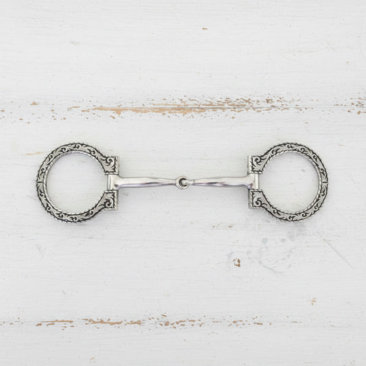 Mors western Show Snaffle Bit noir antique à anneaux D avec gravures florales et inserts en cuivre, canon de 12,7 cm