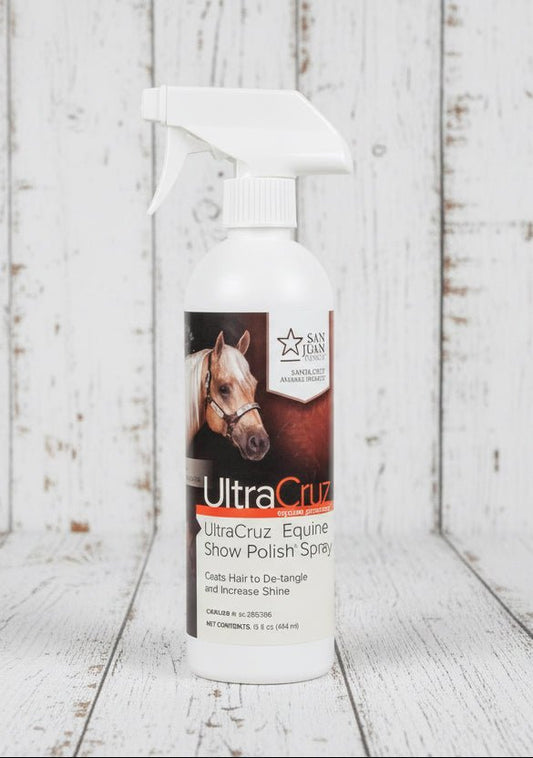 Spray UltraCruz Polish pour chevaux, revitalisant et brillant, idéal pour concours et shows western

