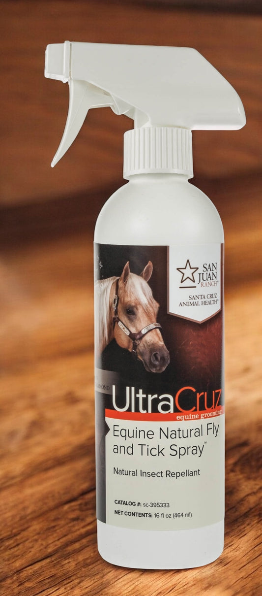 spray naturel anti mouches et anti tiques de la marque ultracruz, fait aux Us (états unis) 