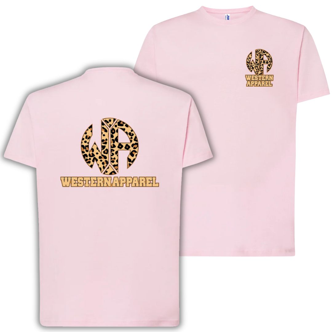 T-Shirt enfant gris anthracite Western Apparel avec logo poitrine côté cœur et grand logo leopard Western Apparel dans le dos