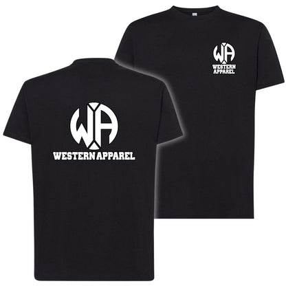 T-Shirt enfant noir Western Apparel avec logo poitrine côté cœur et grand logo blanc Western Apparel dans le dos