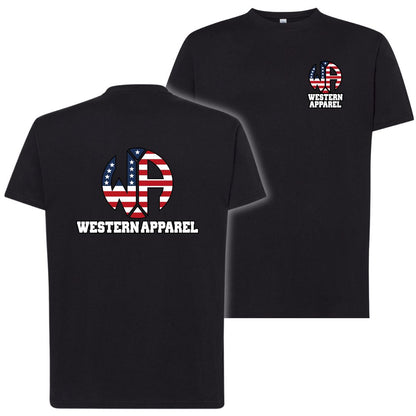 T-Shirt enfant noir Western Apparel avec logo poitrine côté cœur et grand logo USA  Western Apparel dans le dos