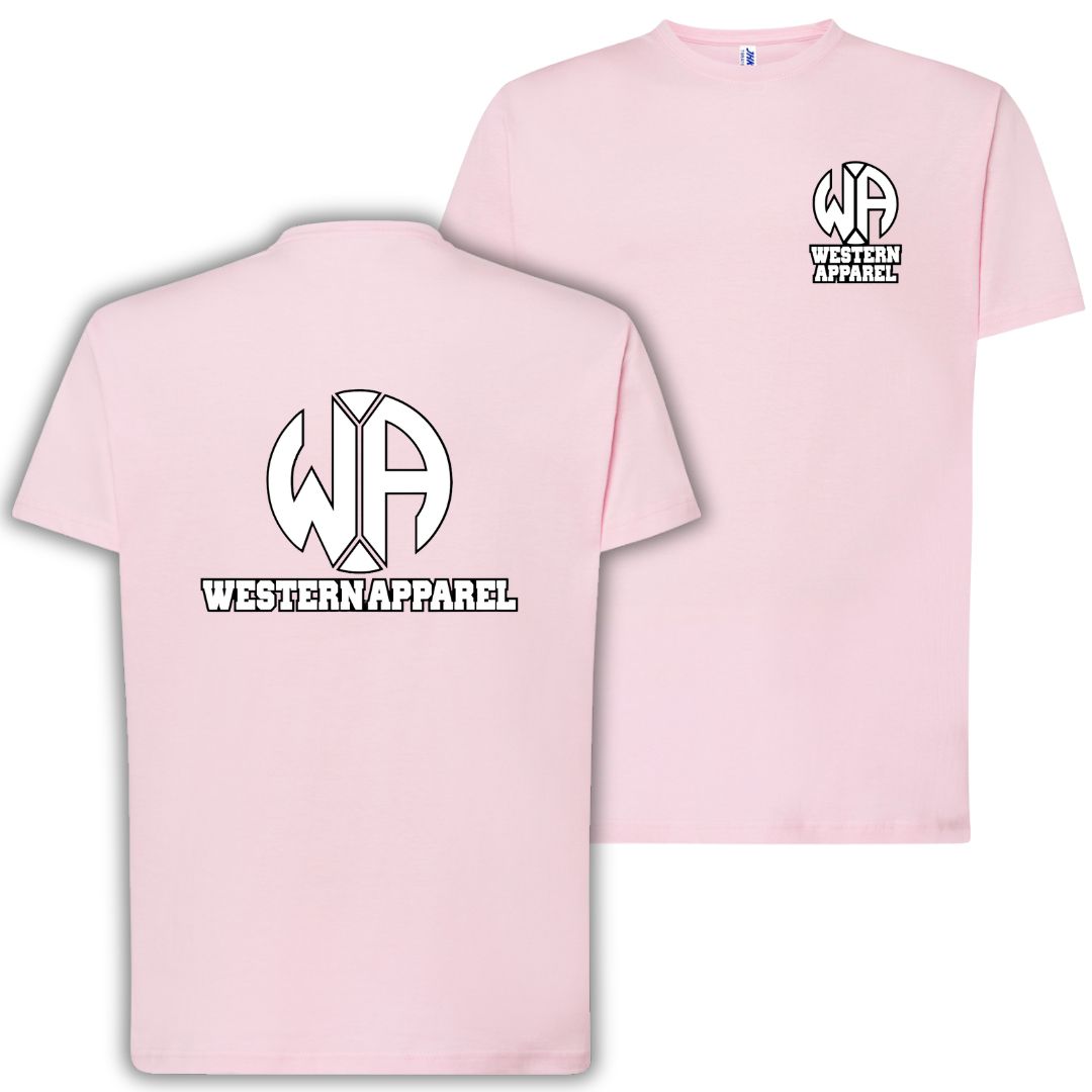 T-Shirt enfant rose Western Apparel avec logo poitrine côté cœur et grand logo blanc Western Apparel dans le dos