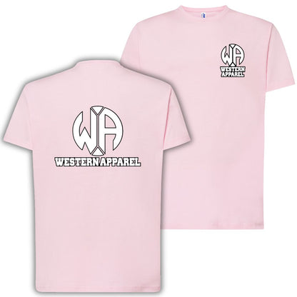 T-Shirt enfant rose Western Apparel avec logo poitrine côté cœur et grand logo blanc Western Apparel dans le dos