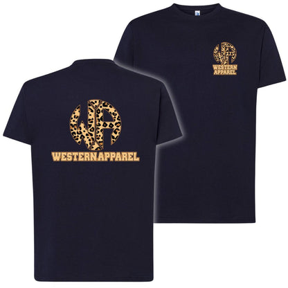 T-shirt bleu navy Western Apparel avec logo poitrine léopard 