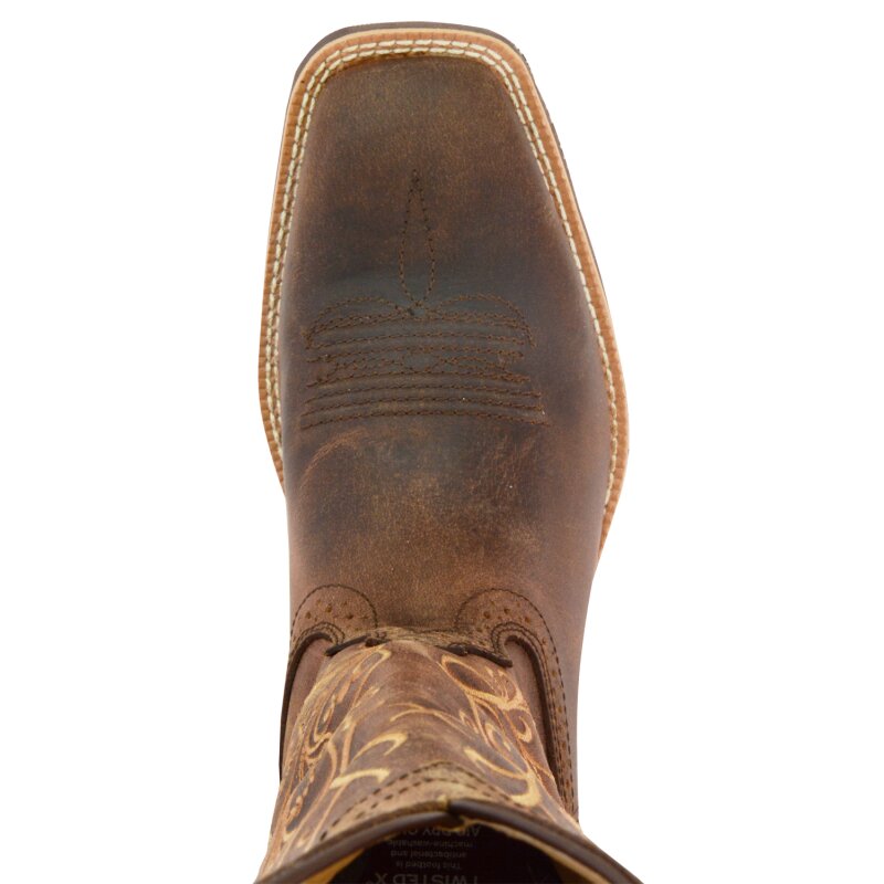 bout des bottes cowboy femme Twisted X Buckaroo Flower cuir marron