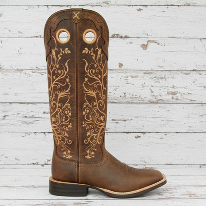Profil bottes cowboy femme Twisted X Buckaroo Flower cuir marron broderie florale