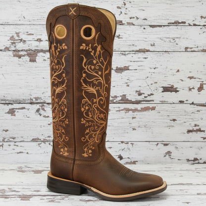 Bottes western femme Twisted X Buckaroo Flower brownie cuir marron avec broderies florales