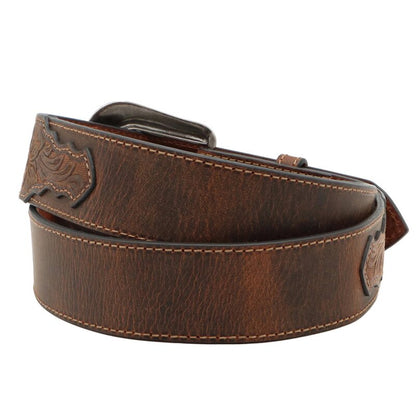 Ceinture western Twisted X marron en cuir avec motif floral et boucle interchangeable, arrière de la ceinture