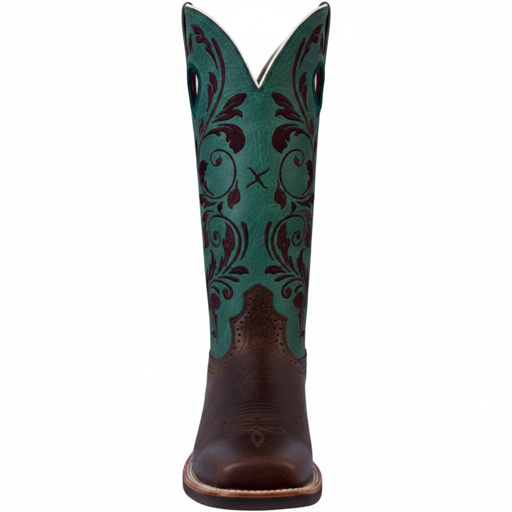 Twisted X Women's Ruff Stock turquoise – bottes western femme en cuir avec broderies florales, de face
