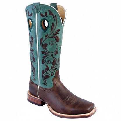 Twisted X Women's Ruff Stock turquoise – bottes western femme en cuir avec broderies florales
