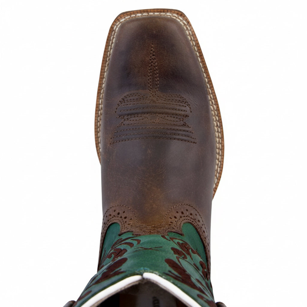 Twisted X Women's Ruff Stock turquoise – bottes western femme en cuir avec broderies florales, bout de la botte

