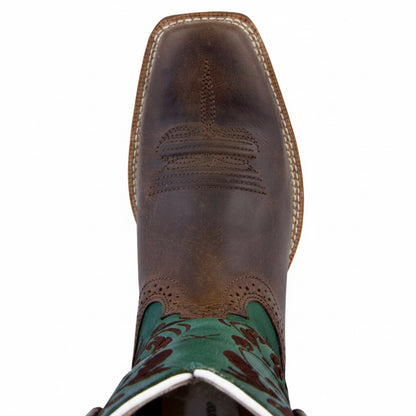 Twisted X Women's Ruff Stock turquoise – bottes western femme en cuir avec broderies florales, bout de la botte
