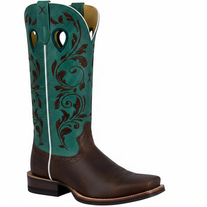Twisted X Women's Ruff Stock turquoise – bottes western femme en cuir avec broderies florales, de côté