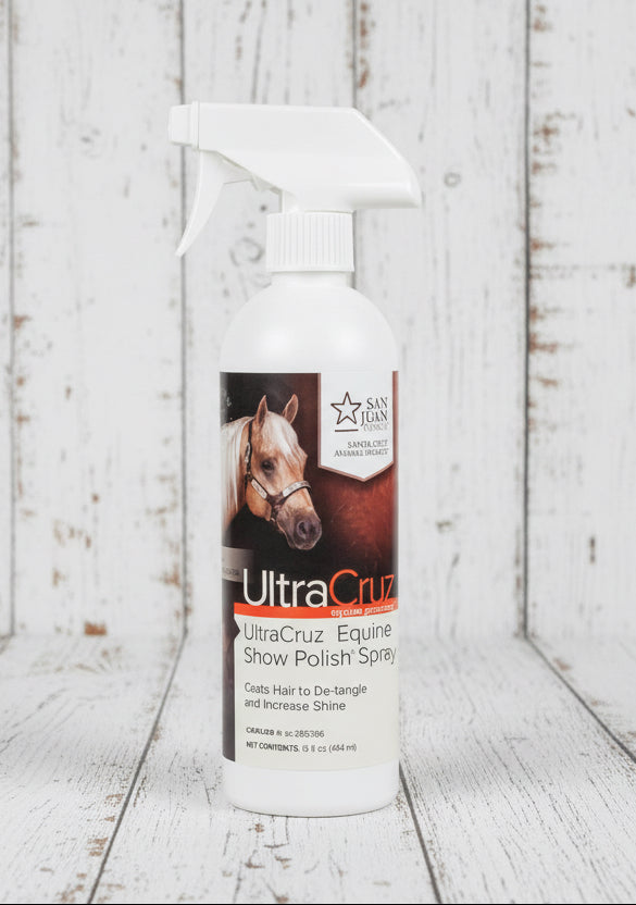 Spray UltraCruz Polish pour chevaux, revitalisant et brillant, idéal pour concours et shows western
