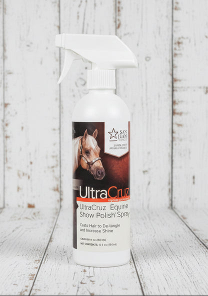 Spray UltraCruz Polish pour chevaux, revitalisant et brillant, idéal pour concours et shows western

