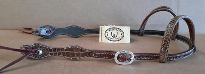 Bride passant deux oreilles, tooling croco